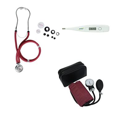 Imagem de Kit Aparelho De Medir Pressão + Esteto Duplo + Termometro (Vinho)