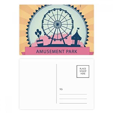 Imagem de Jogo de cartão postal com padrão de roda-gigante preto parque de diversões, cartão de felicitações de aniversário