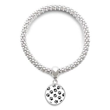 Imagem de DIYthinker Pulseira de prata com estampa de animal com pegada de gato e pingente de corrente ajustável