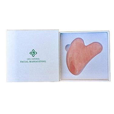 Imagem de Gua Sha Rolo de massagem facial, pedra de jade verde rosa quartzo placa rosto corpo pescoço cuidados com a pele rejuvenesce raspagem anti-envelhecimento, tratamento terapêutico SPA ferramenta de beleza com pedra preciosa natural com caixa de presente (rosa)