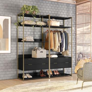 Imagem de Guarda-Roupa Closet Industrial Mital 4 Gavetas Preto e Dourado 178 cm