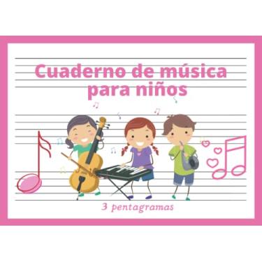 Imagem de Cuaderno de Música 3 pentagramas: Libreta para notación musical para niños, papel pautado, 3 pentagramas por página, pentagrama grande, pauta ancha, A5+ apaisado, 60 páginas