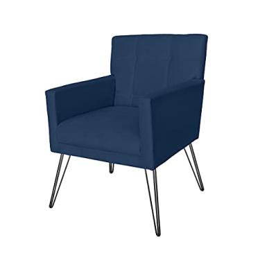 Imagem de Poltrona Estofada Para Sala de Espera Pés de Ferro Onix Suede Azul Marinho - LM DECOR