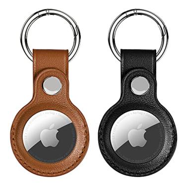 Imagem de Capa de couro genuíno acessórios para Apple Air Tags Tracker, capa protetora antiperda para rastreador de localização, porta-chaves Apple Airtag chaveiro para animais de estimação,