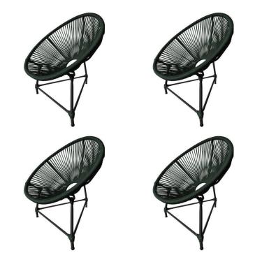 Imagem de Kit 4 Cadeiras Acapulco Corda Náutica Base Em Alumínio Preto-verde Musgo - Cor: Verde