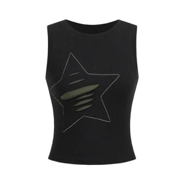 Imagem de Milumia Camiseta regata feminina Y2k Star rasgada vintage sem mangas grunge, Preto, G