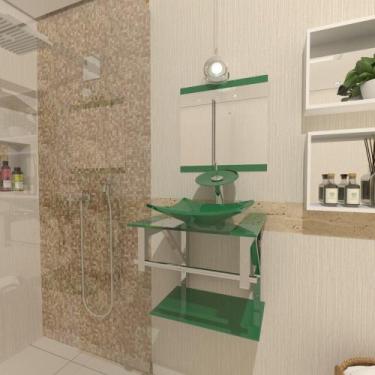 Imagem de Gabinete De Vidro Para Banheiro 40cm Inox Verde - Cubas E Gabinetes