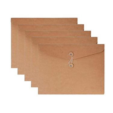 Imagem de VANRA Kraft Envelope de Corda de Arquivo de Pasta de Bolsos de Arquivo Organizador de Documentos Plana Sem Expansão Tamanho de Letras A4, Kraft Brown, Pack of 5