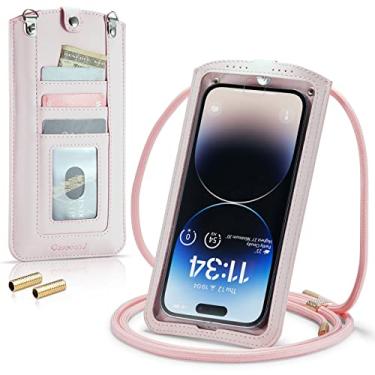 Imagem de Casecond Pequena bolsa transversal para celular para mulheres e homens, mini bolsa de ombro, capa carteira com compartimento para cartão colar cordão para todos os telefones iPhone, Samsung, Google