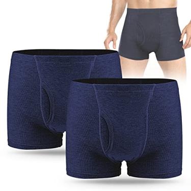 Imagem de Cueca boxer masculina para incontinência, 2 peças, proteção contra absorção, lavável, roupa íntima à prova de vazamento, com área absorvente frontal e traseira, 200 ml (azul, médio)