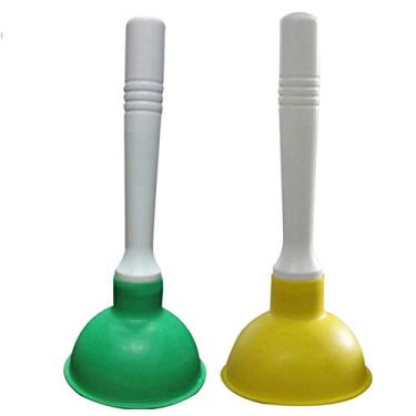 Imagem de Coralpearl Drenagem manual êmbolo bomba pequena força limpador de encanador ajudante desentupidor pequeno removedor de entupimento curto para pia de cozinha, banheiro banheiro, banheira de chuveiro em copo de 10 polegadas 9 polegadas alça de barra (verde + amarelo)