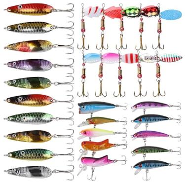 Imagem de OROOTL Kit de 30 Peças de ISCAS de PESCA, Incluindo ISCAS GIRATÓRIAS, COLHERES, CRANKBAITS E POPER, PARA TRUTA, ROBALO, SALMÃO, CRAPIVA, PEIXE-GATO, ÁGUA DOCE E SALGADA