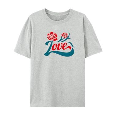 Imagem de Camiseta com estampa rosa para homens e mulheres Love Funny Graphic Shirt for Friends Love, Cinza claro, M