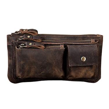 Imagem de Hebetag Pochete de couro, bolsa de mão para homens e mulheres, bolsa para cinto de quadril para viagem, uso ao ar livre, corrida, caminhada, acampamento, celular, bolsa de mão, #04Deep Brown, One