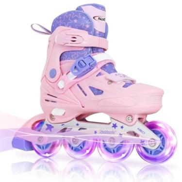 Imagem de Nattork Patins em linha para meninas e meninos, crianças, 4 tamanhos, patins em linha ajustáveis com rodas iluminadas, patins iluminadores para iniciantes para crianças e adultos, jovens,