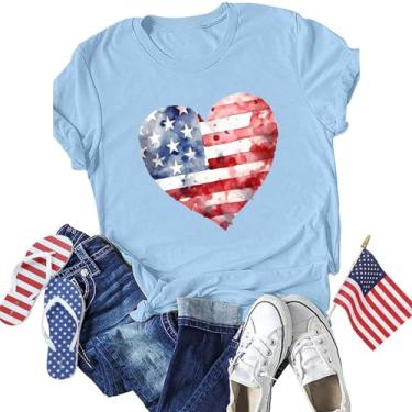 Imagem de Camiseta feminina America Apparel com bandeira de estrelas listradas, jeans com bandeira da América, camisetas femininas do Dia da Independência, Azul claro, M