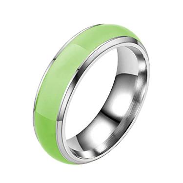 Imagem de WOYNJI Anel de aço inoxidável de 6 mm com esmalte luminoso que brilha no escuro Anéis de declaração para mulheres e homens, América verde Tamanho 10