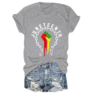 Imagem de Juneteenth Camiseta feminina Black History Emancipation Day Shirt 1865 Celebrate Freedom Tops Graphic Summer Casual, A1l-cinza, GG