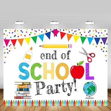 Imagem de MEHOFOND End of School Party Photo Studio Cenário de cenário de estúdio fotográfico canetas coloridas, livros confetes sala de aula, professor, graduação, faixa de fundo para fotografia 2,1 x 1,5 m