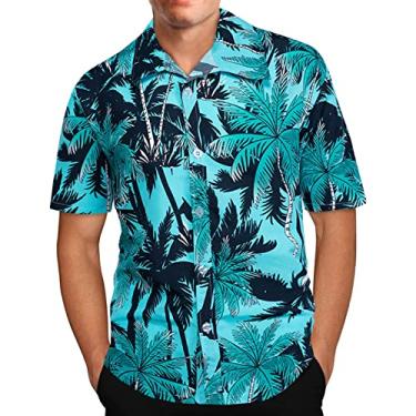 Imagem de Camisas de manga curta para homens verão outono gola alta linho férias básico blusas masculinas 2024 moda Y2K, A-76 Azul royal, 3G