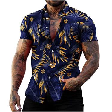 Imagem de Camiseta masculina havaiana tropical praia verão outono manga curta gola alta gráfico camiseta masculina 2024 Y2K, X-911 Azul royal escuro, 3G