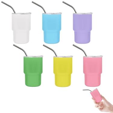 Imagem de JUSONEY Mini copo de dose de 85 g com canudo e tampa, conjunto de copos de dose de sublimação de aço inoxidável, parede dupla, copo isolado a vácuo para festa, casamento, bar/coquetel, café