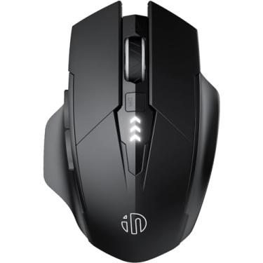 Imagem de Mouse Bluetooth, mouse sem fio ergonômico recarregável inphic para vários dispositivos (modo triplo: BT 5.0/4.0 + 2,4 Ghz) com clique silencioso [atualizado: nível de bateria visível], preto