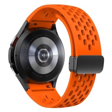Imagem de Waillynice Pulseira de silicone para Samsung Galaxy Watch 7 6 5 4 4 mm 40 mm 44 mm 45 mm, pulseira de fivela magnética sem lacunas (laranja-S, Watch 4 5 6 44 mm)