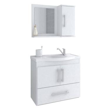 Imagem de Gabinete De Banheiro Com Cuba E Espelheira Atenas 65cm Branco - Mgm