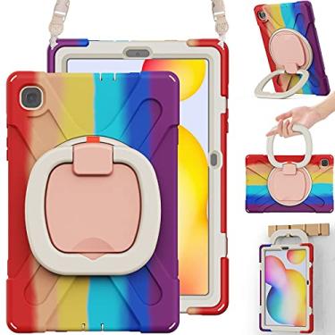 Imagem de BRAECN Capa para Galaxy Tab S6 Lite 10,4 polegadas SM-P620/P610/P613 2024 com suporte para caneta S, capa de silicone durável de 3 camadas com pega, suporte estável, alça de ombro para Tab S6 Lite,