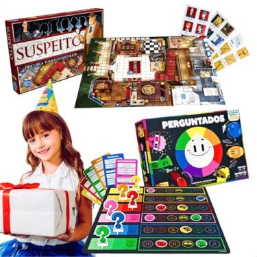 Imagem de Kit 2 Jogos De Tabuleiro infantil Jogo Suspeito Descubra Todos Os Mistérios Investigação Suspense + brinquedo infantil educativo jogo perguntados cartas presente menino menina criança 7 anos