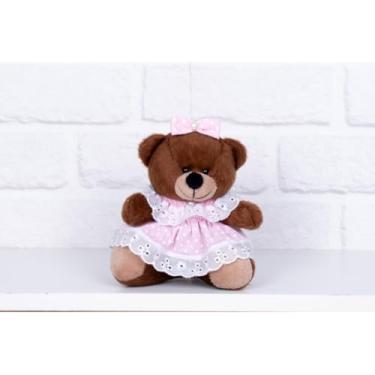 Imagem de URSO DE PELUCIA TEDDE 12 CM - VESTIDO BABY POÁ (PELUCIA MARROM - POÁ ROSA)