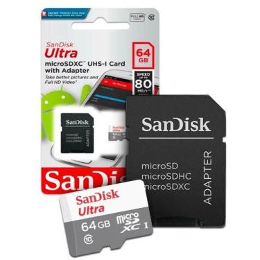 Imagem de Cartão Memória 64GB Micro SD Sandisk, Qualidade Insuperável. - Cartão 