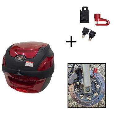 Imagem de Baú Bauleto 41l Awa + Cadeado Trava Disco Moto Antifurto, Vinho
