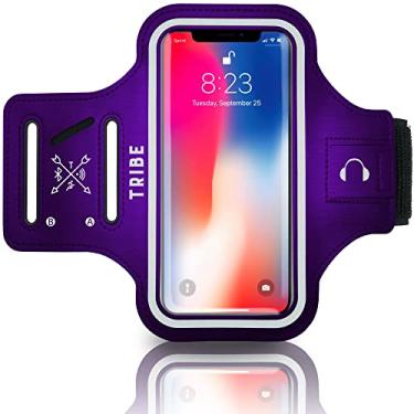 Imagem de Capa para celular com braçadeira resistente à água Tribe para iPhone X, Xs, 8, 7, 6, 6S Galaxy S9, S8, S7, S6, A8 com elástico ajustável, S: iPHONE 8/7/6/6s OR SIMILAR, Roxa