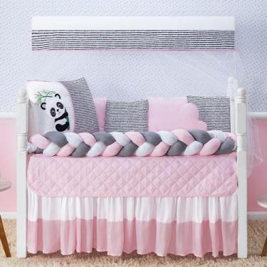 Imagem de Kit Protetor Berço Completo Americano Trançado Ursinho Panda Menina Ro