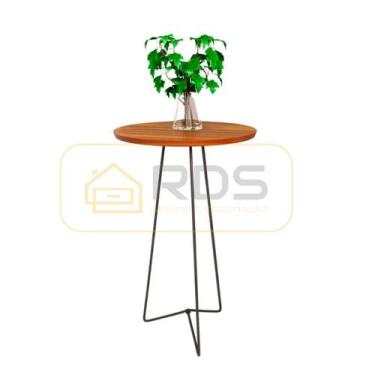 Imagem de Mesa de Canto Apoio Lateral Redonda Sala Pés de Aço Preto - RDS Metalú