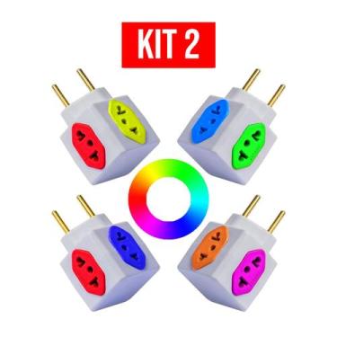 Imagem de Adaptador de Tomada Cubo Colorido 4 Entradas Universal Bivolt 10A e 20