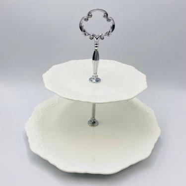 Imagem de Prato Duplo para Doces de Porcelana Durable Porcelain Alto Relevo 19cm