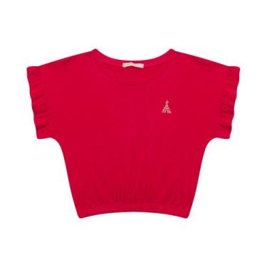 Imagem de Blusa Infantil Menina Manga Curta Básica Em Cotton Com Elástico - Pink