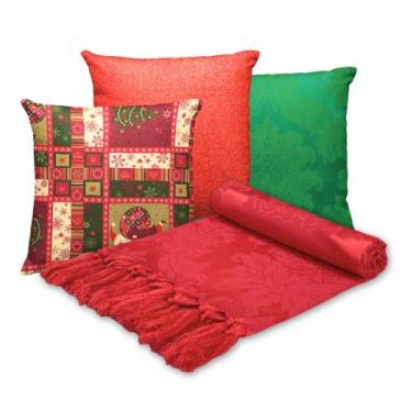 Imagem de Kit Manta Xale de Sofá Natalina com 3 Capas de Almofadas Decorativas d