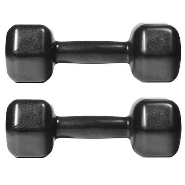 Imagem de Halter Sextavado 10kg Emborrachado PVC o Par Preto - Rythmoon