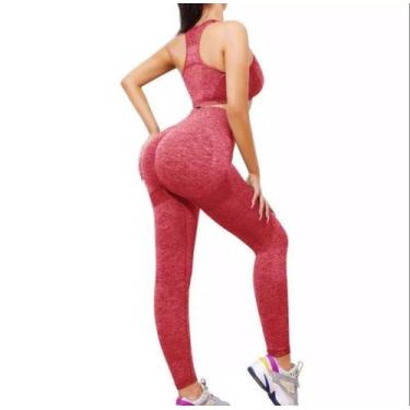 Imagem de Conjunto Academia Top Cropped Sutiã Legging Levanta Bumbum Cintura Alt