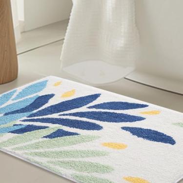 Imagem de Tapete de banho YIJIA Leave Bath Rug, 40,6 cm x 61 cm, microfibra lavável à máquina, tapete de banho antiderrapante, tapete de banho verde para banheiro, banheira e chuveiro