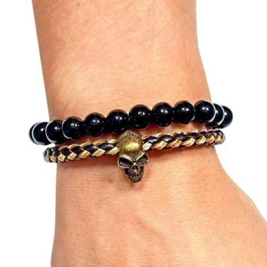 Imagem de Pulseira Couro Masculina Caveira - Miriam Marques
