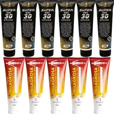 Imagem de Kit 6 Super Gel 30 Ervas 150g + 5 Pomada Massageadora Milagrosa 150g -