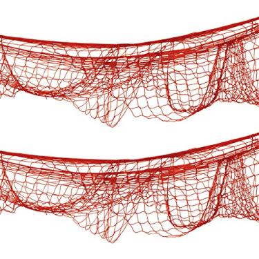 Imagem de Beistle 3 peças de fio de algodão vermelho tema náutico decorativo rede de peixe para suprimentos de festa de luau sob o mar, comemorando com você desde 1900, 4' x 12'