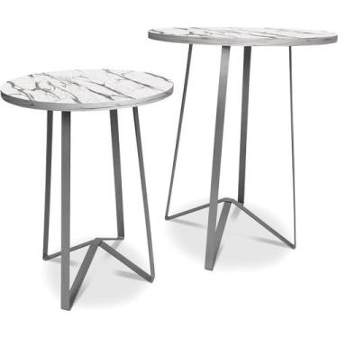 Imagem de Mesa De Canto Dupla Palon Redonda Decoração Para Sala Prata/Vulcano - 