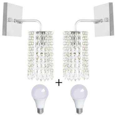 Imagem de 2 Arandelas Cristal Acrilico Clearcrillic Quadrada + Lampada - MARRYLU