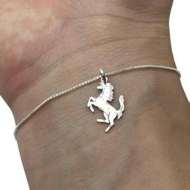 Imagem de Pulseira Feminina com Pingente Cavalo Prata 925 Legítima - Hakuna Joia